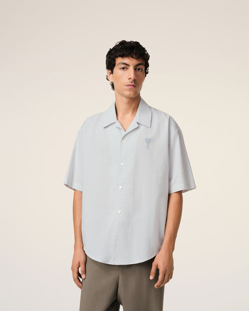 Blue Cotton Camp Collar Short Sleeves Shirt - 3 - Ami Paris