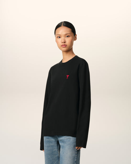 Black Cotton Ami de Coeur Long Sleeves T-Shirt - 12 - Ami Paris