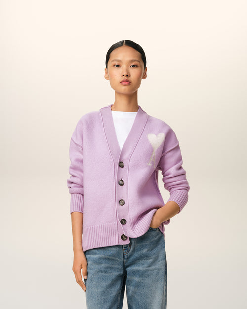 									Purple Wool Ami de Coeur Cardigan - 3								 - Ami Paris