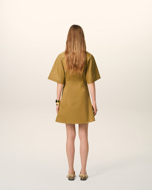 Mustard Cotton Short Sleeve Shirt Dress - 5 - Ami Paris