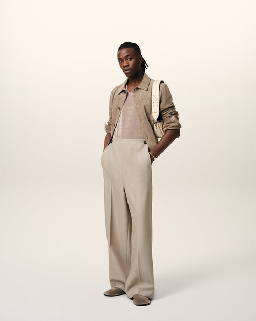 Pantalon Beige A Pont En Laine - 1 - Ami Paris