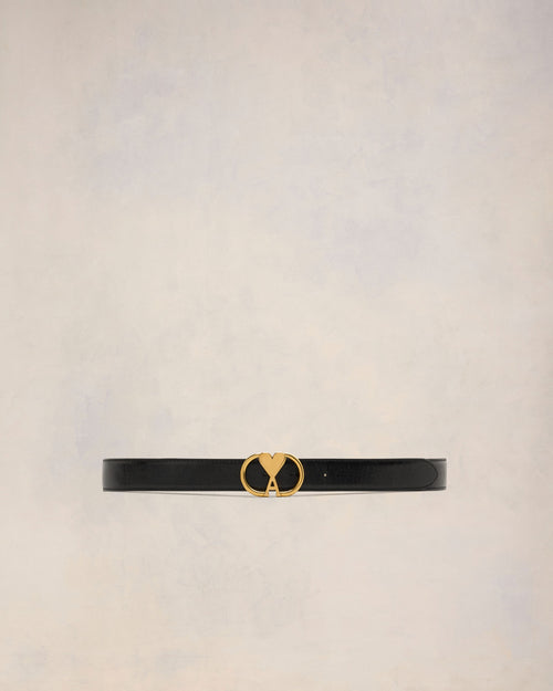 							Black Leather Ami de Coeur Belt - 3						 - Ami Paris