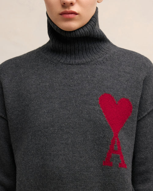 Grey Wool Ami de Coeur Sweater - 10 - Ami Paris