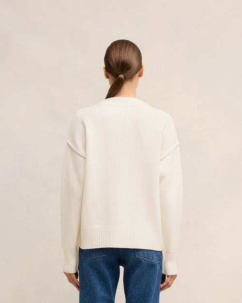 White Wool Ami de Coeur Cardigan - 11 - Ami Paris