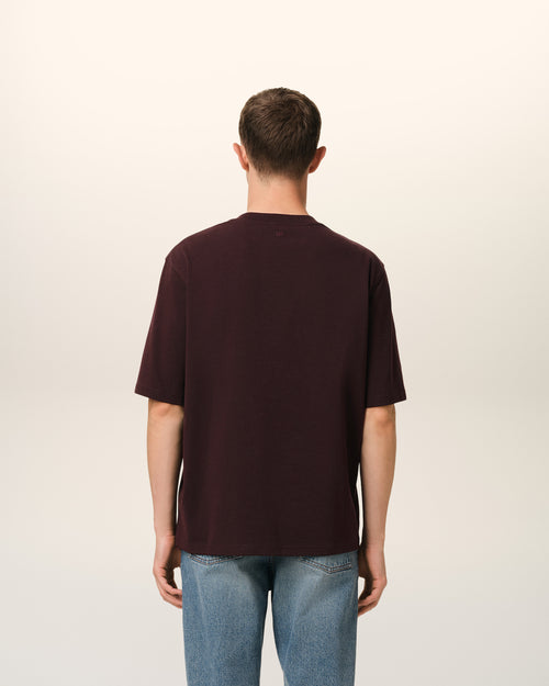 Burgundy Cotton Tonal Ami de Coeur T-Shirt - 5 - Ami Paris