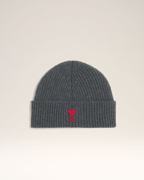 Grey Wool Ami de Coeur Beanie - 1 - Ami Paris