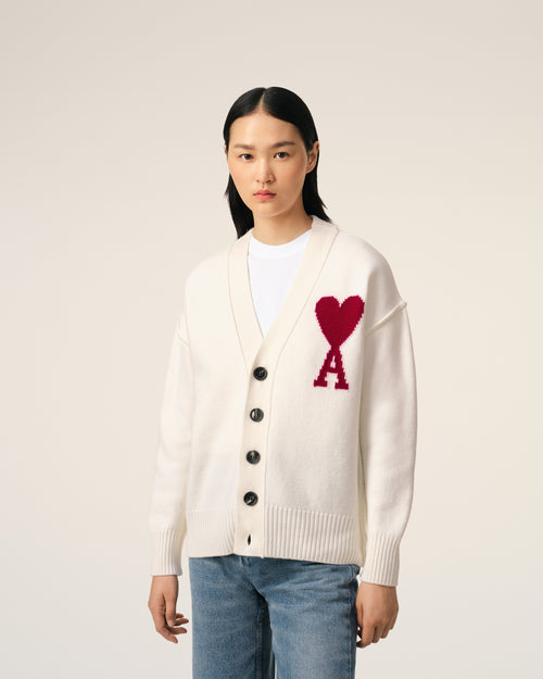 White Wool Ami de Coeur Cardigan - 9 - Ami Paris