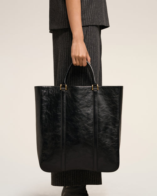 Black Leather North South Tote Bag - 8 - Ami Paris