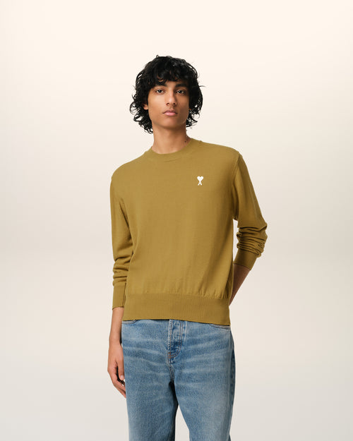 Mustard Wool Ami de Coeur Crew Neck Sweater - 1 - Ami Paris