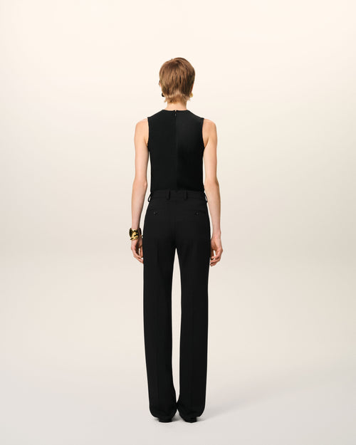 Black Wool Contrasted Straight Trousers - 4 - Ami Paris