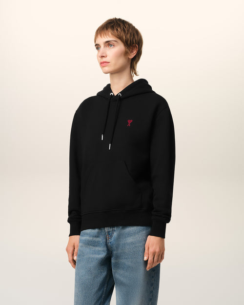 Black Cotton Ami de Coeur Hoodie - 12 - Ami Paris