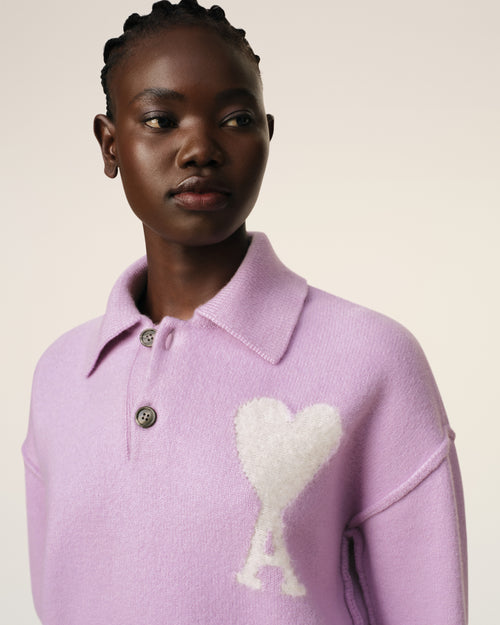 Purple Wool Ami de Coeur Polo - 10 - Ami Paris