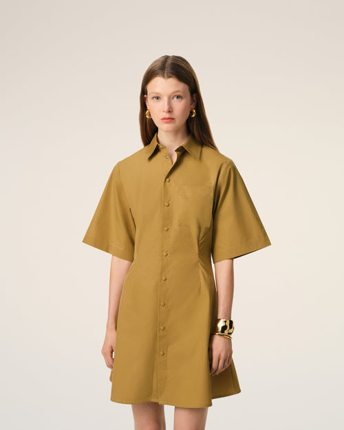 Mustard Cotton Short Sleeve Shirt Dress - 3 - Ami Paris