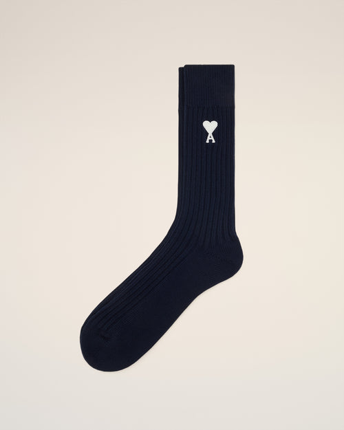 									Navy Blended Cotton Ami de Coeur Socks - 3								 - Ami Paris