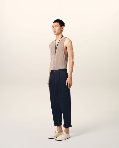 Navy Cotton Carrot Oversized Trousers - 6 - Ami Paris