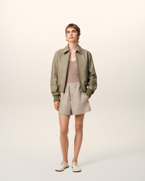 									Green Leather Zipped Jacket - 3								 - Ami Paris