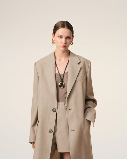 Beige Wool Back Slit Long Coat - 3 - Ami Paris