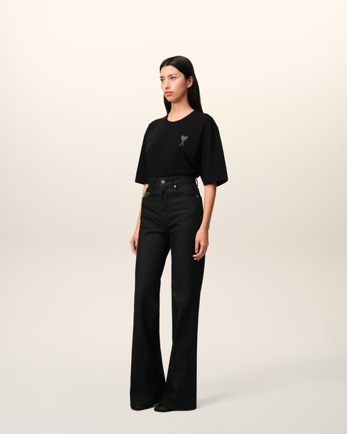 Black Cotton Flare Fit Jeans - 6 - Ami Paris