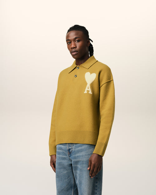 Mustard Wool Ami de Coeur Polo - 6 - Ami Paris