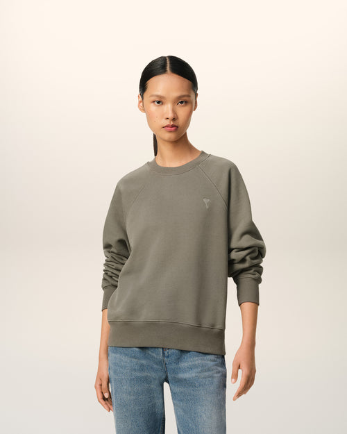 									Taupe Cotton Tonal Ami de Coeur Sweatshirt - 3								 - Ami Paris