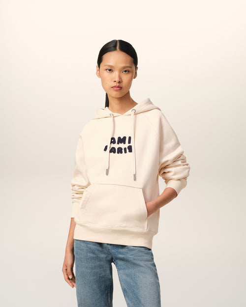 									Beige Cotton Hoodie With Ami Paris Patch - 3								 - Ami Paris