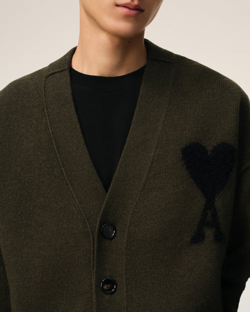 Khaki Wool Ami De Coeur Cardigan - 4 - Ami Paris