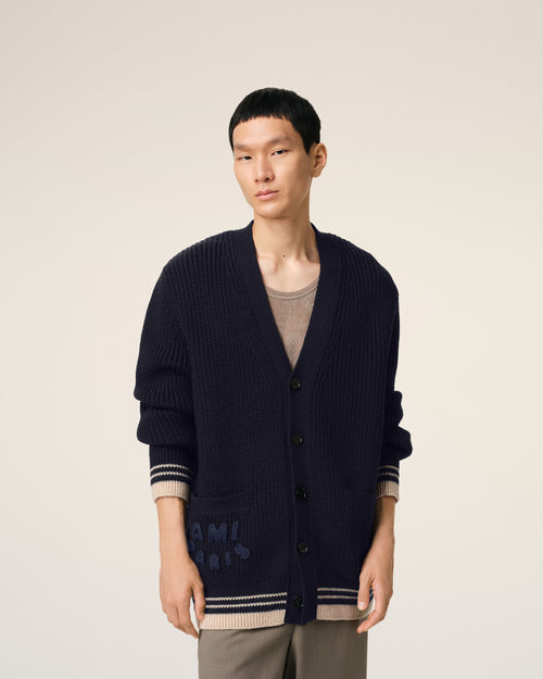 Navy Wool Ribbed Sweater - 3 - Ami Paris