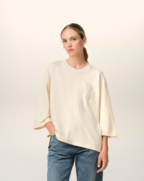 									Beige Cotton Ami de Coeur Patch T-Shirt - 3								 - Ami Paris