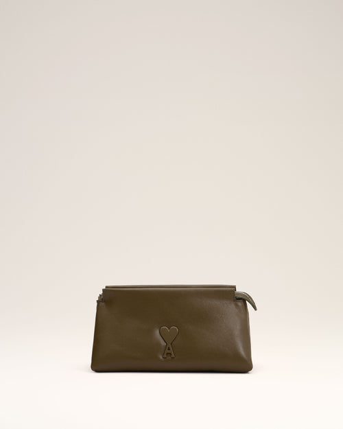 Khaki Leather Voulez-Vous Pouch - 1 - Ami Paris