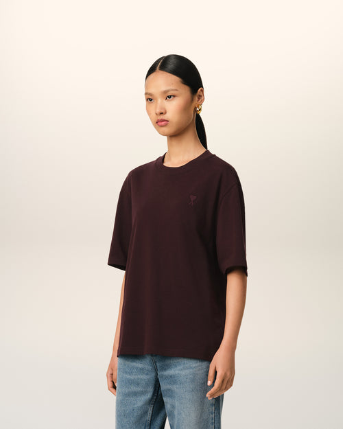 Burgundy Cotton Tonal Ami de Coeur T-Shirt - 12 - Ami Paris