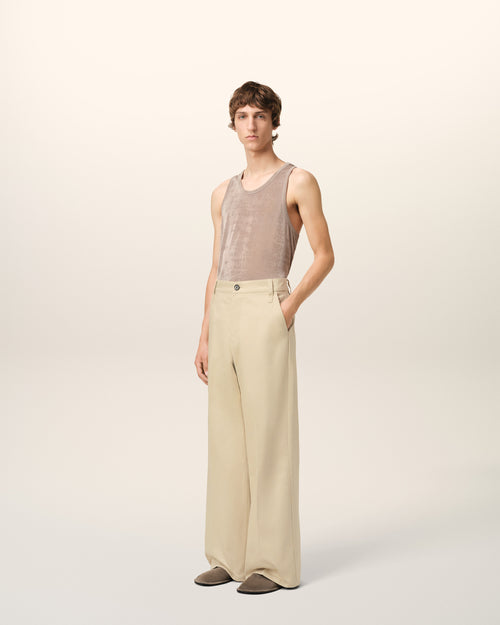 Beige Cotton Baggy Fit Trousers - 6 - Ami Paris