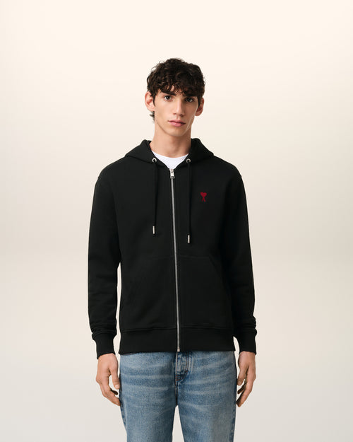 Hoodie Noir Zippé Ami de Coeur En Coton - 2 - Ami Paris