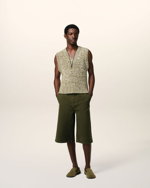 Green Cotton And Wool Sleeveless V Neck Sweater - 1 - Ami Paris