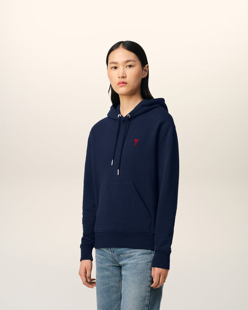 Navy Cotton Ami de Coeur Hoodie - 12 - Ami Paris