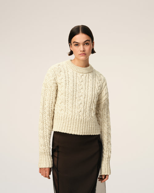 Cable Lurex Knit Short Sweater - 3 - Ami Paris