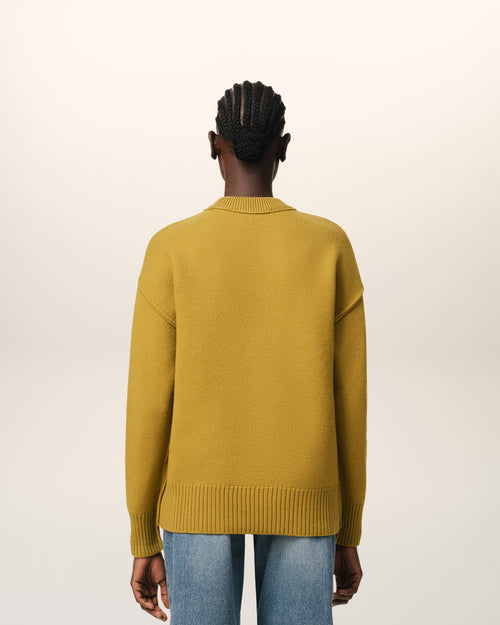 Mustard Wool Ami de Coeur Sweater - 11 - Ami Paris