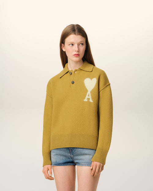 							Mustard Wool Ami de Coeur Polo - 3						 - Ami Paris