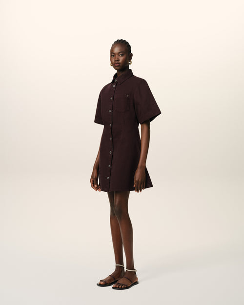 Burgundy Cotton Short Sleeve Shirt Dress - 5 - Ami Paris