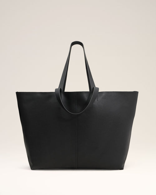 Black Leather Midi Maxi Tote Bag - 10 - Ami Paris