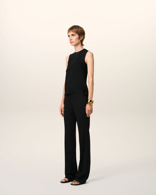 Black Wool Contrasted Straight Trousers - 6 - Ami Paris