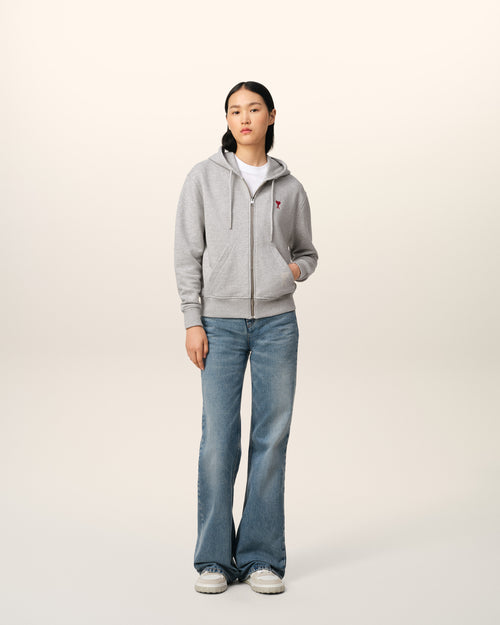 Grey Cotton Ami de Coeur Zipped Hoodie - 8 - Ami Paris