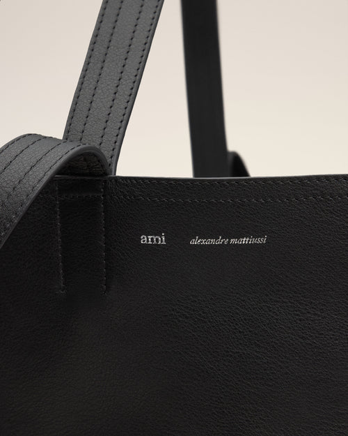 Black Leather Midi Maxi Tote Bag - 4 - Ami Paris