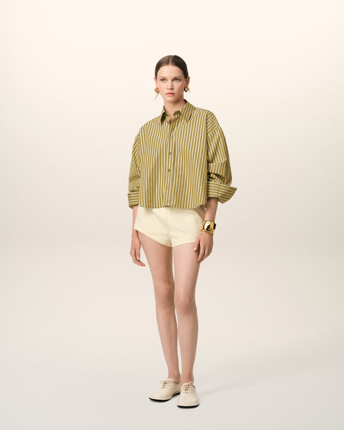 									Khaki Cotton Cropped Oversized Shirt - 3								 - Ami Paris