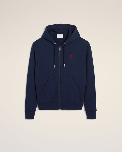 Hoodie Bleu Marine Zippé Ami de Coeur En Coton - BLEU NUIT - Ami Paris