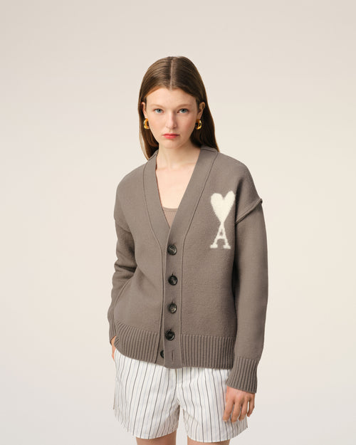 Taupe Wool Ami de Coeur Cardigan - 9 - Ami Paris