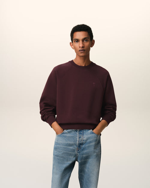 Burgundy Cotton Tonal Ami de Coeur Sweatshirt - 2 - Ami Paris