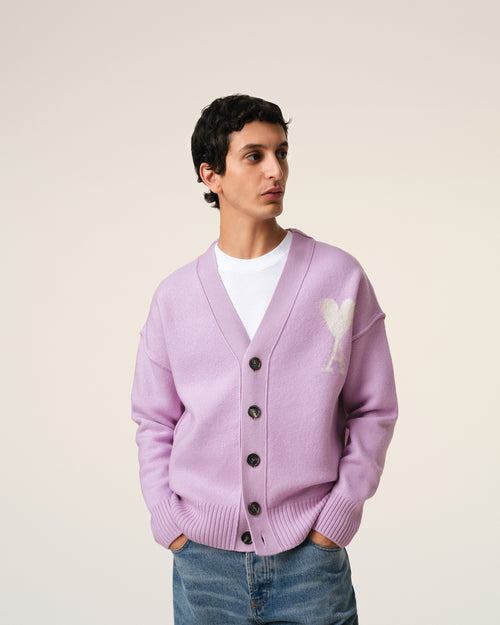 Purple Wool Ami de Coeur Cardigan - 3 - Ami Paris