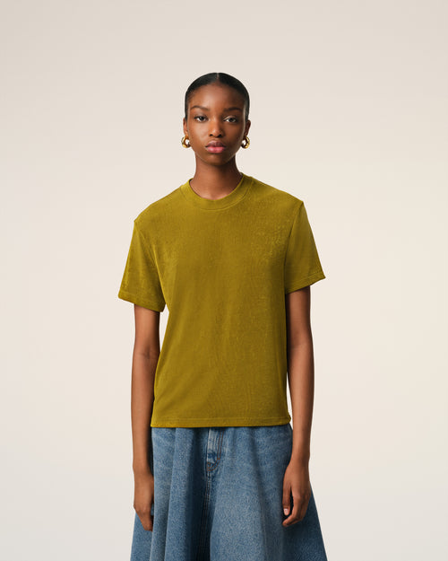 Khaki Rib Jersey Short Sleeve T-Shirt - 3 - Ami Paris