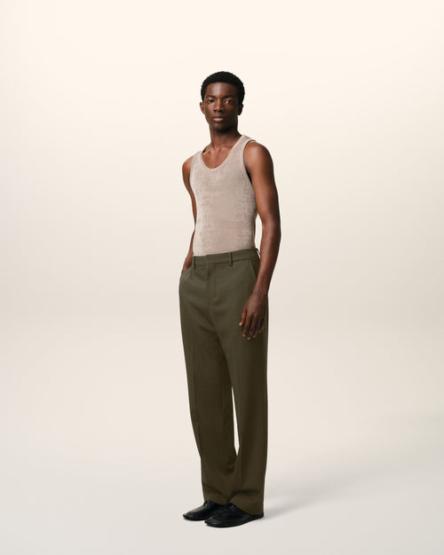 Green Wool Straight Fit Trousers - 6 - Ami Paris