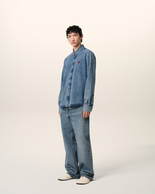 Blue Denim Button-Down Ami de Coeur Shirt - 6 - Ami Paris